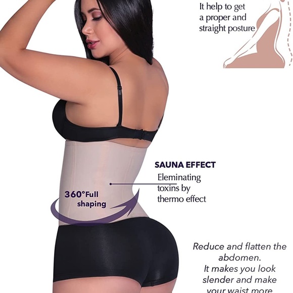 Latex waist cincher 3 rows of hooks metal boning rods - Picture 2 of 8